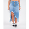 Saia Jeans Atacado Longuete Feminina Revanche Maurina Azul Frente
