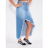 Saia Jeans Atacado Longuete Feminina Revanche Maurina Azul Lado Dois