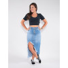 Saia Jeans Atacado Longuete Feminina Revanche Maurina Azul Look