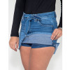 Saia Shorts Jeans Atacado Cinto Fixo Feminina Revanche Ynes Azul Detalhe