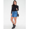 Saia Shorts Jeans Atacado Cinto Fixo Feminina Revanche Ynes Azul Look