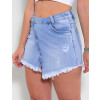 Saia Shorts Jeans Atacado Feminina Revanche Cayenne Azul Frente Detalhe