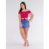 Saia Shorts Jeans Atacado Feminina Revanche Fifine Azul Look