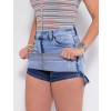 Saia Shorts Jeans Atacado Feminina Revanche Hariette Azul Frente Detalhe