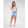 Saia Shorts Jeans Atacado Feminina Revanche Jordane Azul Look