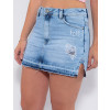 Saia Shorts Jeans Atacado Feminina Revanche Lela Azul Frente Detalhe