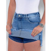 Saia Shorts Jeans Atacado Feminino Revanche Brielle Azul Detalhe Frente
