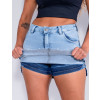 Saia Shorts Jeans Atacado Feminino Revanche Giovanna Azul Detalhe Shorts