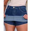 Saia Shorts Jeans Atacado Feminino Revanche Luara Azul Detalhe Shorts Frente