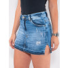 Saia Shorts Jeans Atacado Feminino Revanche Martine Azul Detalhe Frente
