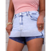 Saia Shorts Jeans Com Barra A Fio Atacado Feminina Revanche Gelida Azul