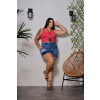 Saia Shorts Jeans Com Barra Desfiada Curvy Atacado Feminina Revanche Roura Azul