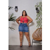 Saia Shorts Jeans Com Barra Desfiada Curvy Atacado Feminina Revanche Roura Azul