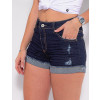 Shorts Jeans Atacado Barra Virada Feminino Revanche Ellise Azul Detalhe Frente