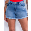 Shorts Jeans Atacado Feminino Revanche Ariana Azul Detalhe Frente