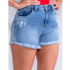 Shorts Jeans Atacado Feminino Revanche Ariana Azul Detalhe Lateral