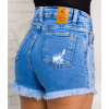 Shorts Jeans Estampa Laser Atacado Feminino Revanche Ruby Azul Detalhe Costas