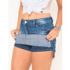 Shorts Saia Jeans Atacado Barra Desmanchada Feminino Revanche Guiné Azul Detalhe