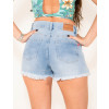 Shorts Saia Jeans Atacado Frente Aberta Feminino Revanche Majuro Azul Costas