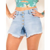 Shorts Saia Jeans Atacado Frente Aberta Feminino Revanche Majuro Azul Detalhe