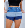 Shorts Saia Jeans Cintura Alta e Barra A Fio Atacado Feminina Revanche Bibinje Azul