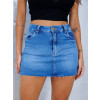 Shorts Saia Jeans Cintura Alta e Barra A Fio Atacado Feminina Revanche Bibinje Azul