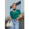 T-Shirt Básica Com Choker De Flor Atacado Feminina Revanche Boma Verde