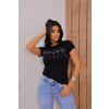 T-Shirt Bordada Com Detalhe De Corrente Atacado Feminina Revanche Itaguaí Preto
