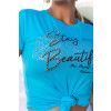 T-Shirt estampada com bordado de pedraria atacado feminina Revanche Badalona Azul