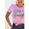 T-Shirt estampada com bordado de pedraria atacado feminina Revanche Badalona Rosa Prisma