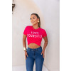 T-Shirt Estampada e Bordado De Pérolas Atacado Feminina Revanche Guaíra Rosa Choque