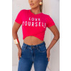 T-Shirt Estampada e Bordado De Pérolas Atacado Feminina Revanche Guaíra Rosa Choque