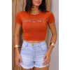 T-Shirt Bordada Com Detalhe De Corrente Atacado Feminina Revanche Itaguaí Terracota