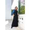 Vestido Longo Com Fenda Lateral e Ombreiras Atacado Feminino Revanche Bunia Preto