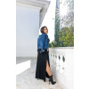 Vestido Longo Com Fenda Lateral e Ombreiras Atacado Feminino Revanche Bunia Preto