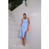 Vestido Midi De Poá Com Fenda Atacado Feminino Revanche Vilada Azul