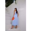 Vestido Midi De Poá Com Fenda Atacado Feminino Revanche Vilada Azul
