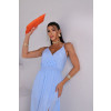 Vestido Midi De Poá Com Fenda Atacado Feminino Revanche Vilada Azul
