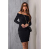Vestido Curto Ombro a Ombro Manga Longa Franzida Atacado Feminina Revanche Ancira Preto