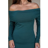 Vestido Curto Ombro a Ombro Manga Longa Franzida Atacado Feminina Revanche Ancira Verde Pinho