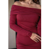 Vestido Curto Ombro a Ombro Manga Longa Franzida Atacado Feminina Revanche Ancira Vinho