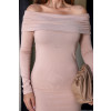 Vestido Curto Ombro a Ombro Manga Longa Franzida Atacado Feminina Revanche Ancira Caqui