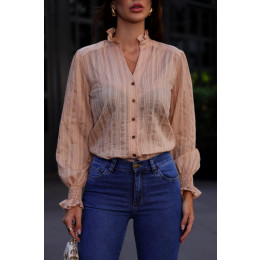 Camisa Manga Bufante e Babados Atacado Feminina Revanche Laya Off-White