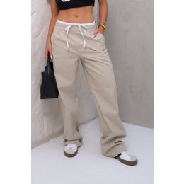Calça Wide Leg Color Com Cós Sobreposto Atacado Feminina Revanche Arjona Branco Preto
