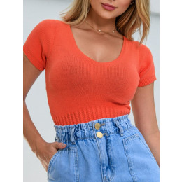 Blusa De Tricot Com Decote V Atacado Feminina Revanche Cártama Coral