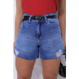 Shorts Jeans Boyfriend Com Barra A Fio e Abertura Atacado Feminino Revanche Akola Azul 