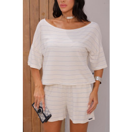 Conjunto Listrado Blusa Ampla e Shorts Atacado Feminino Revanche Ocara Preto