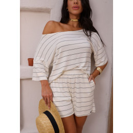 Conjunto Listrado Blusa Ampla e Shorts Atacado Feminino Revanche Ocara Preto