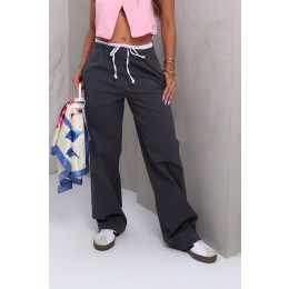 Calça Wide Leg Color Com Cós Sobreposto Atacado Feminina Revanche Arjona Branco Preto