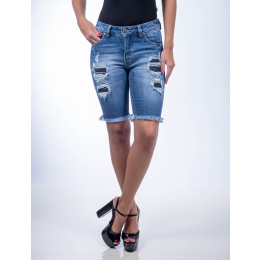 Bermuda Jeans Atacado Destroyed Feminina Revanche Quênia Frente